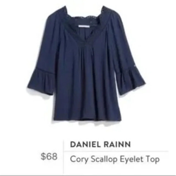 Daniel Rainn Stitch Fix Navy Blue Cory Scallop Eyelet Blouse S - Picture 1 of 6